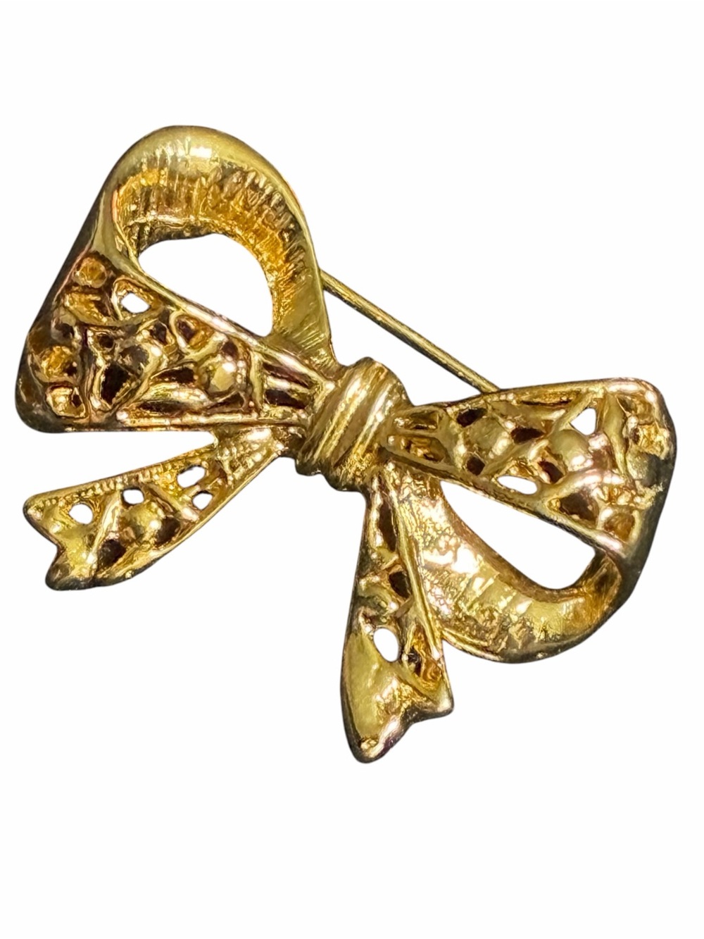 Vintage Gold Tone Bow Brooch Pin - Women Jewelry